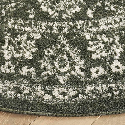 SAFAVIEH Adirondack Collection Area Rug - 6' Round, Dark Green & Ivory, Distressed Vintage Floral Design, Non-Shedding & Easy to Clean, Ideal for Living Room, Bedroom, Dining Space (ADR109Y)
