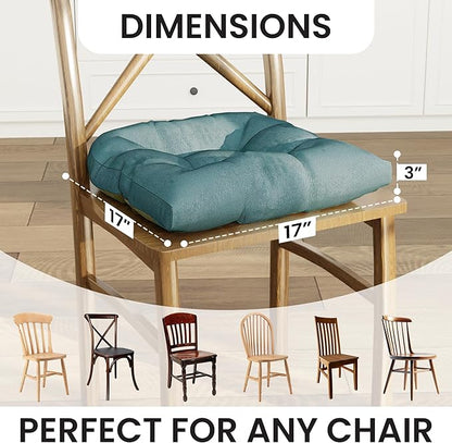 Klear Vu Gripper Overstuffed Universal Non-Slip Dining Chair Cushions for Kitchen Decor or Office Use, U-Shaped Skid-Proof Seat Pad, 17x17 Inches, 2 Count (Pack of 1), Linear Marine Blue