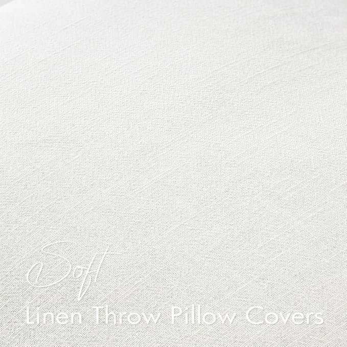 EMEMA Decorative Linen Throw Pillow Covers 18x18 Inch Cream Boho Farmhouse Neutral Couch Throw Pillows for Bed Pack of 2 Accent Pillowcase Modern Sofa Cushion Livingroom Home
