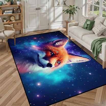 5' X 7' Galaxy Fox Rug 3D Cute Foxes Area Rugs for Bedroom Living Room Playroom Boys Kids Cartoon Colorful Carpet Glitter Stars Throw Rugs Floor Mat