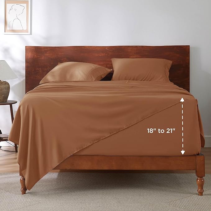 Bedsure Deep Pocket Queen Sheets Set - Fits Mattresses Up to 21 Inches Thick - 4 Piece GentleSoft Bed Sheets, Moisture Wicking, Soft & Cooling Bedsheet & Pillowcases, Easy & Secure Fit, Orange