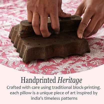 CPC Ruby Red 100% Cotton Block Print Ruffle Sham Cover 20X36 inch Pack of 2, Handmade Boho Floral Pillowcase, Soft Decorative King Bed Pillow Cover for Bedroom Décor