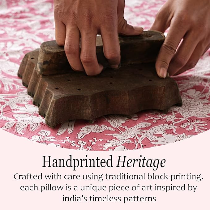 CPC Ruby Red 100% Cotton Block Print Ruffle Sham Cover 20X30 inch Pack of 2, Handmade Boho Floral Pillowcase, Soft Decorative Queen Bed Pillow Cover for Bedroom Décor