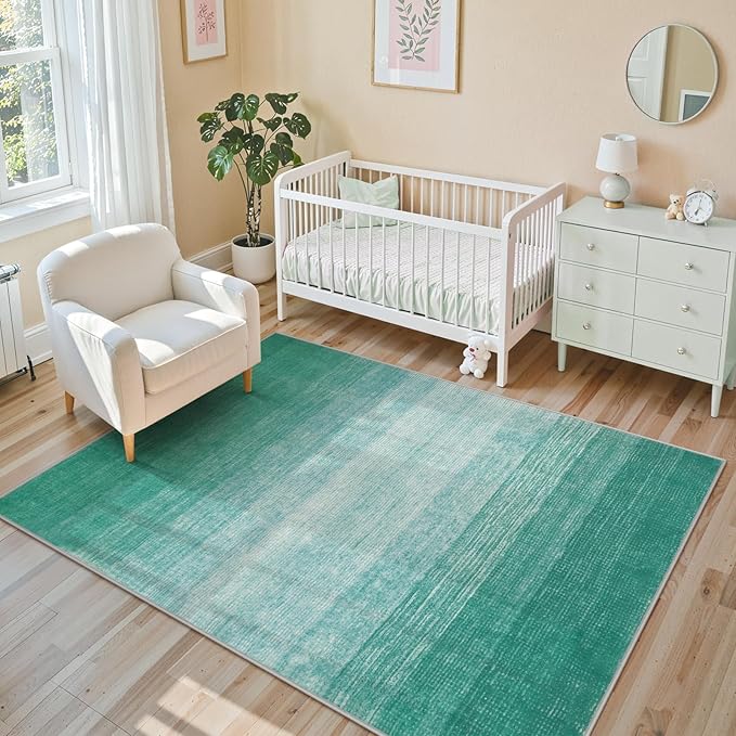 Wonnitar Modern Ombre 4x6 Area Rug, Washable Teal Kids Rug Non-Shedding, Contemporary Soft Throw Mat for Nursery, Non-Slip Large Accent Carpet for Bedroom Living Room Kitchen Dorm (Teal, 4'x6')