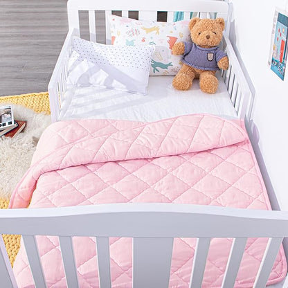 NTBAY Down Alternative Oversized Toddler Comforter, Super Soft and Warm Solid Color Baby Crib Quilted Blanket, 43x60 inches, Pink