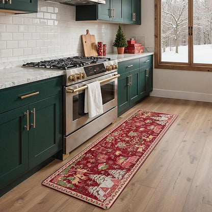 GENIMO Christmas Decorations - Kitchen Mats for Floor, Christmas Kitchen Rugs, Cushioned Anti Fatigue Mat for Home Decor, Waterproof Non Slip Standing Mat for Laundry, 23.6"x71", Red