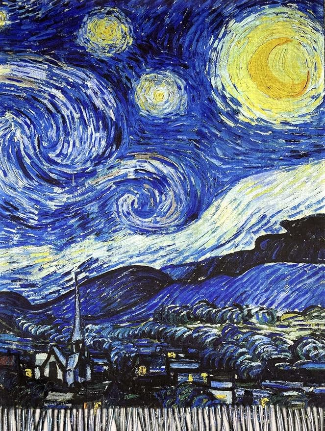 VENVSBEE Reversible Scarf Soft Large Shawl Wrap Blanket Double Sided Art Print Warm Pashmina Stoles Klimt Van Gogh Gifts
