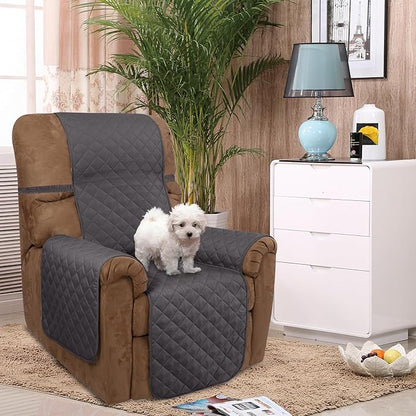 U-NICE HOME Recliner Chair Covers Reversible Chair Cover Pet Covers for Dogs with Elastic Straps Water Resistant Diamond Quilted (28''Recliner Oversized, Dark Grey/Dark Grey)
