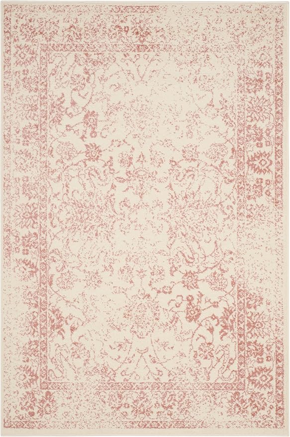 SAFAVIEH Area Rug 4x6 - Adirondack Collection - Ivory & Rose, Distressed Vintage Floral Design, Non-Shedding & Easy to Clean, Ideal for Living Room, Bedroom, Dining Space (ADR109H)