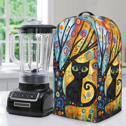 Whimsical Black Cat Tree Blender Dust Cover with Drawstring Stand Mixer or Coffee Maker Cover Anti Fingerprint Polyester Appliance Cover for Home Kitchen Decor Vibrant