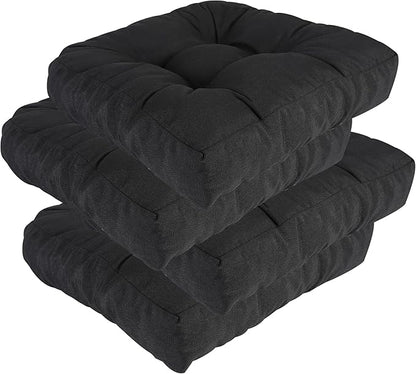 RACE LEAF Patio Chair Cushions 17x17 Inch 4 Pack, Memory Foam Outdoor Cushions Water Resistant Non-Slip Tufted for Garden Chair (Black)