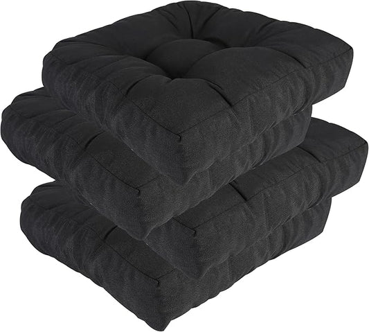 RACE LEAF Patio Chair Cushions 17x17 Inch 4 Pack, Memory Foam Outdoor Cushions Water Resistant Non-Slip Tufted for Garden Chair (Black)