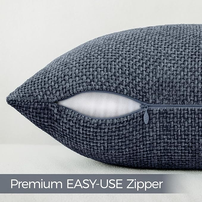 a moment Dark Blue Chenille Throw Pillow Covers 20x20 Inch Pack of 2 Modern Decorative Throw Pillow Covers Farmhouse Cross Covers Home Decor for Sofa Bedroom Living Room