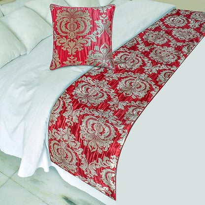The HomeCentric Red Bed Runner for King/Queen/Twin Jacquard Decorative Bed Scarf 53"x18" Bed Runner Without Pillow Cover, Damask Bed Scarf Bedroom Décor Accent - Crimson Damask