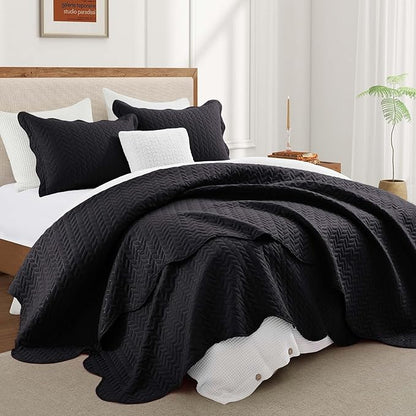 IR Imperial Rooms California King Quilt Bedding Set Size (118"x106") + 2 Pillow Shams (20" x 36"+ 2") - 3 Pcs All Season Reversible Microfiber Coverlet Embossed Quilt Bedspread (Black)