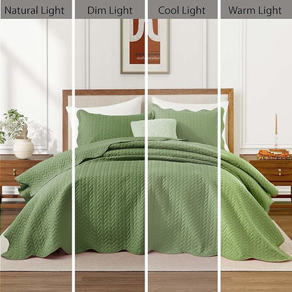 IR Imperial Rooms Twin Quilt Bedding Set Size (68” x 86”) + 1 Pillow Shams (20” x 26” + 2”) - 2 Pcs All Season Lightweight Reversible Microfiber Coverlet Embossed Quilt Bedspread (Olive Green)