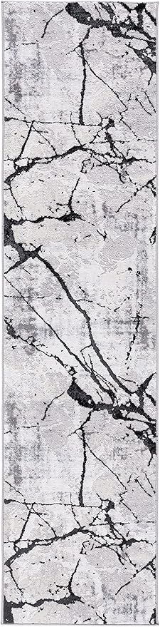 SAFAVIEH Amelia Collection Runner Rug - 2' x 8', Grey & Black, Modern Abstract Design, Non-Shedding & Easy Care, Ideal for High Traffic Areas in Living Room, Bedroom (ALA293K)