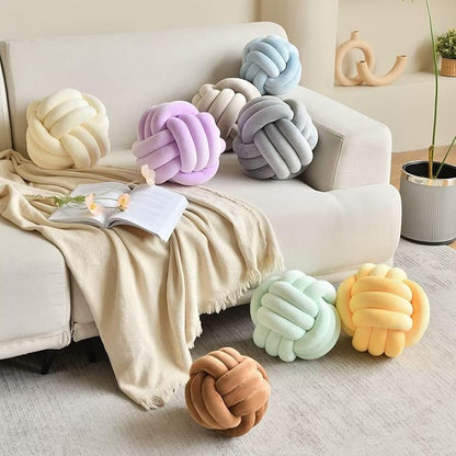 Decorative Throw Knot Pillow Ball for Home Chair Sofa Couch Bed Aesthetic Round Velvet Knotted Pillow Cushion (Purple, 11 inches)
