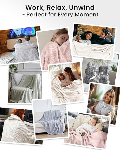 Super Soft Throw Blanket 50 x 60 Inches, Half-Side Plush Fuzzy Blanket for Couch, Sofa, Bed & Chair, Warm Cozy Lightweight Knit Blanket for Fall & Winter, Blue
