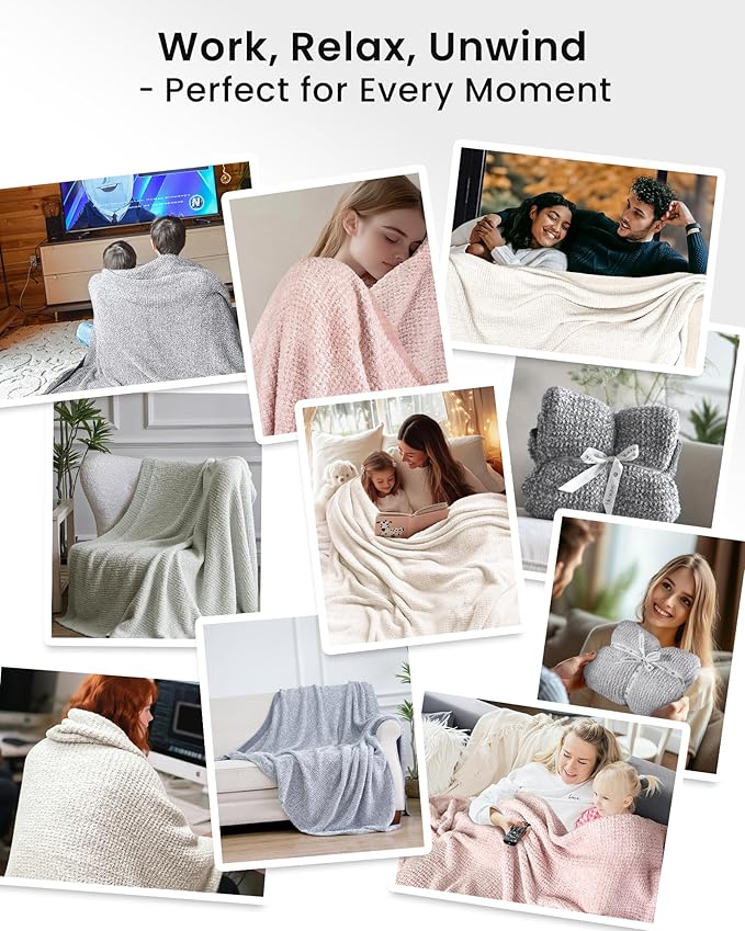 Super Soft Throw Blanket 60 x 80 Inches, Half-Side Plush Fuzzy Blanket for Couch, Sofa, Bed & Chair, Warm Cozy Lightweight Knit Blanket for Fall & Winter
