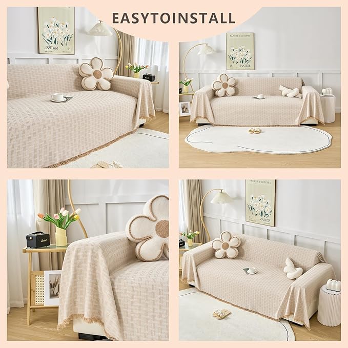 Coffee Couch Cover Blanket Cute Geometrical Jacquard Washable Sofa Cover for Extra Large Furniture for 3 Cushion Sofa L Shaped Sectional Couch Blanket 71"x 134"