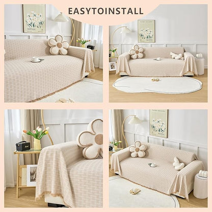 Coffee Couch Cover Blanket Cute Geometrical Jacquard Washable Sofa Cover for Extra Large Furniture for 3 Cushion Sofa L Shaped Sectional Couch Blanket 71"x 134"