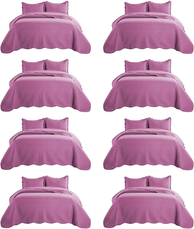 IR Imperial Rooms 8 Pack Quilt King Size Bedding (106" x 96") - Bulk Wholesale for Hotels, Guest Bedroom & Airbnbs - Lightweight Microfiber Reversible Embossed Quilts Bedspread (Purple)