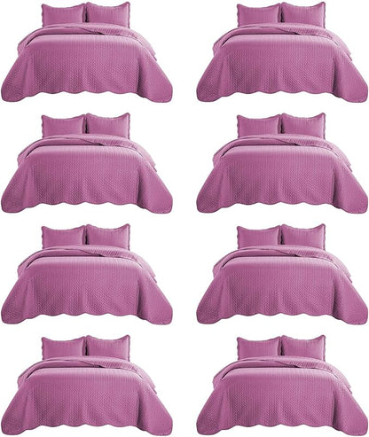 IR Imperial Rooms 8 Pack Quilt King Size Bedding (106" x 96") - Bulk Wholesale for Hotels, Guest Bedroom & Airbnbs - Lightweight Microfiber Reversible Embossed Quilts Bedspread (Purple)