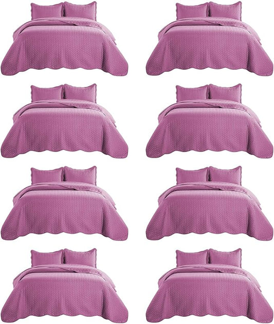 IR Imperial Rooms 8 Pack Quilt King Size Bedding (106" x 96") - Bulk Wholesale for Hotels, Guest Bedroom & Airbnbs - Lightweight Microfiber Reversible Embossed Quilts Bedspread (Purple)