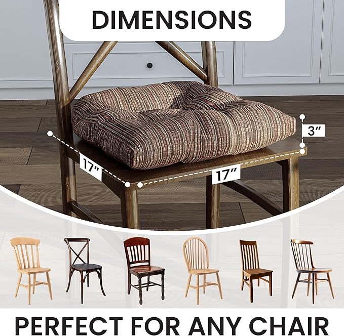 Klear Vu Gripper Overstuffed Universal Non-Slip Dining Chair Cushions for Kitchen Decor or Office Use, U-Shaped Skid-Proof Seat Pad, 17x17 Inches, 2 Count (Pack of 1), Chenille Chocolate Brown