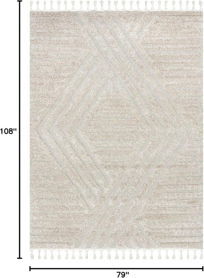 nuLOOM Risette Beige, 6'7" x 9', Geometric, Soft and Textured, High Traffic, Stain Resistant, Easy Clean, Durable Area Rug for Bedroom, Living Room, Dining Space, Den, Foyer, Entryway