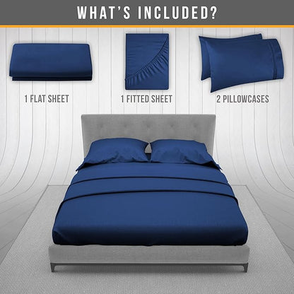 King Size Sheets Set Cooling - Luxury Hotel Sheets - Soft Bed Sheet with Elastic Corner Straps - Deep Pockets Microfiber Bedsheet - Bedding Sheet & Pillowcases - 4 PC (King, Navy Blue)