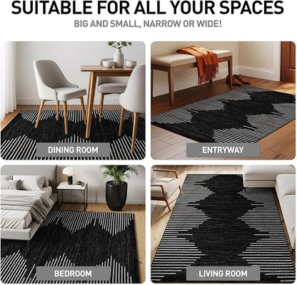 Rugshop Bohemian Stripe Stain Resistant High Traffic Living Room Kitchen Bedroom Dining Home Office Area Rug 8' x 12' Black