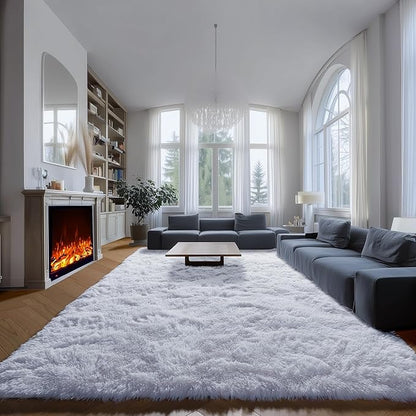 ONASAR White 8x10 Area Rugs for Living Room, Large Fluffy Shag Bedroom Rug, Washable Soft Plush Thick Shaggy Big Floor Carpet for Kids Boy and Girls Teen Dorm Nursery Indoor Home Decor Aesthetic
