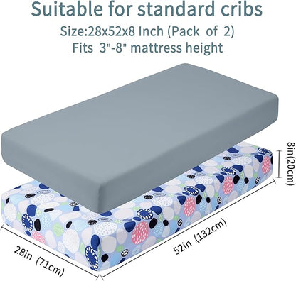 Baby Crib Sheets for Boys Girls, 2 Pack Fitted Crib Sheet for Standard Crib and Toddler Mattress, Soft Microfiber Baby Sheet 52x28x8in. (Cobblestone & Dark Gray)