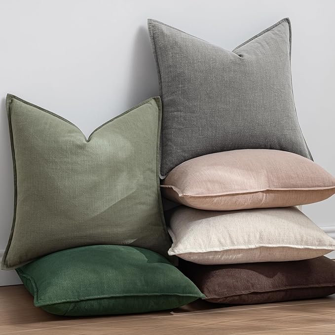 EMEMA Christmas Throw Pillow Covers Decorative Linen Pillow Covers 24x24 Inch Green Boho Farmhouse Neutral Couch Throw Pillows for Bed Pack of 2 Accent Pillowcase Modern Sofa Cushion Livingroom Home