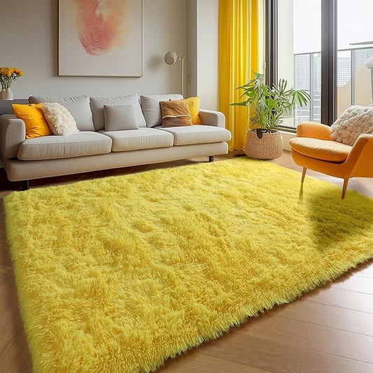 ONASAR Yellow Area Rugs for Bedroom Living Room, Washable Fluffy 4x6 Indoor Bedside Floor Throw Rug, Soft Plush Shaggy Carpet for Nursery Kids Girls Boys Teen Dorm Home Office Decor Aesthetic