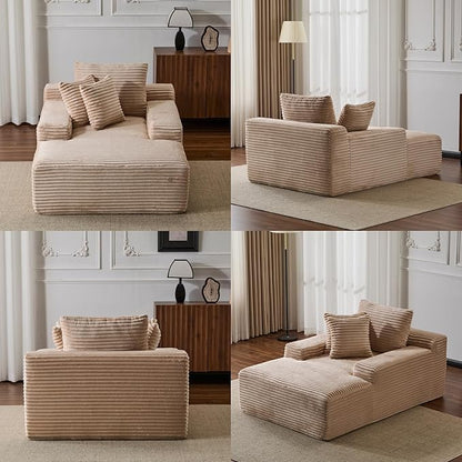Chaise Lounge Chair Indoor, Oversized Comfy Fluffy Cloud Couch with Throw Pillows & Deep Seat, Modern Lounge Sleeper Couch with Armrests, Upholstered Sofa Bed Chair for Living Room, Beige