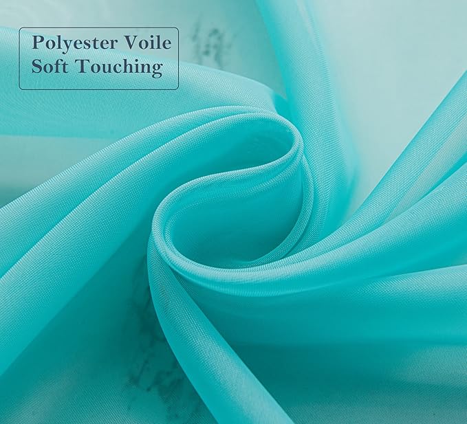 PI Teal Sheer Curtains with Rings Top,Lightweight Voile Textured,Casual Window Backdrop for Boys Room/Porch 2 Panels (W52 X L95, Lake Blue)