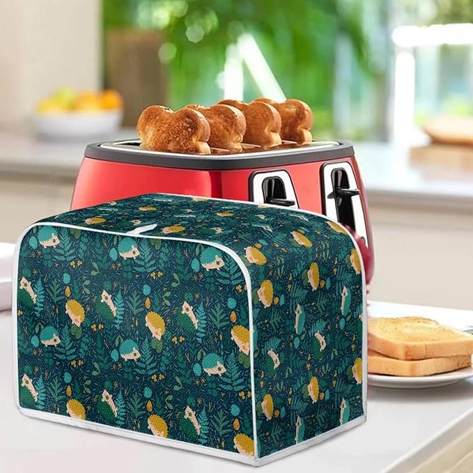 Flowers Hedgehog Printed 2 Slice Kitchen Machine Covers, Dustproof Toaster Cover Fits Most Standard Toaster, Small Kitchen Appliance, Bread Maker Protector