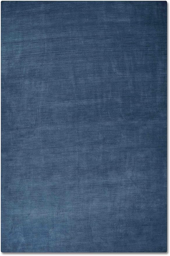Hand Knotted Loom Wool ECO-Friendly Area Rugs - 4'x6', Rectangle, Blue Color, Solid Plain Design, High Pile Thick Handmade Anti Skid Area Rugs for Living Room, Bed Room (L00111)