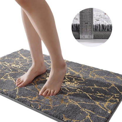QJHOMO Marble Bathroom Rug Gray and Gold Decor Bathroom Rugs Non Slip Bath Mat Super Absorbent Microfiber Plush Bathmat Machine Washable Floor Carpet for Tub, Shower, Bedroom (24x36 inch)