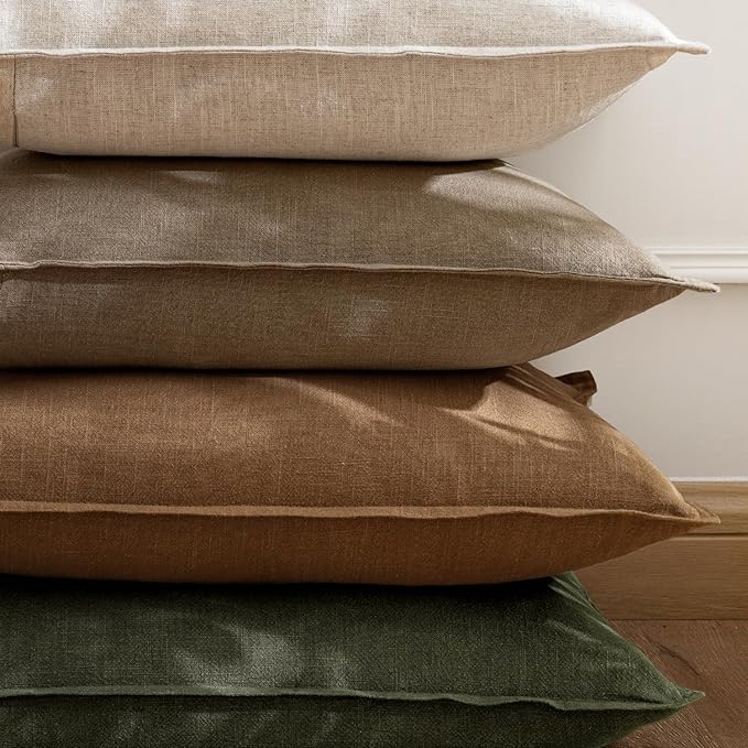 EMEMA Decorative Linen Throw Pillow Covers 20x20 Inch Brown Boho Farmhouse Neutral Couch Throw Pillows for Bed Pack of 2 Accent Pillowcase Modern Sofa Cushion Livingroom Home