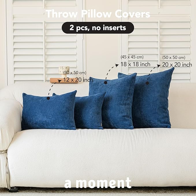 a moment Pack of 2 Decorative Chenille Throw Pillow Covers with Twill Cushion Covers for Sofa Living Room Couch Bed 20x20 Inch Blue