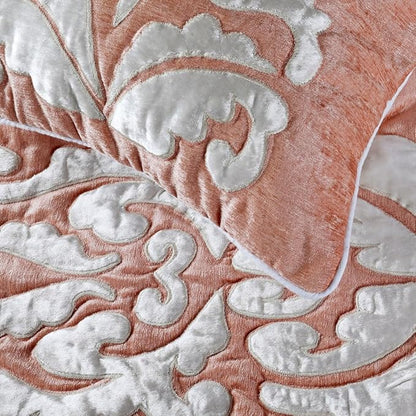 The HomeCentric Designer Peach & Ivory Queen 74 x 18 inch Bed Runner Without Pillow Cover, Velvet Applique Bed Scarf, Abstract Modern - Peach Elegance
