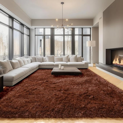 ONASAR Brown 8x10 Area Rugs for Living Room, Large Fluffy Shag Bedroom Rug, Washable Soft Plush Thick Shaggy Big Floor Carpet for Kids Boy and Girls Teen Dorm Nursery Indoor Home Decor Aesthetic