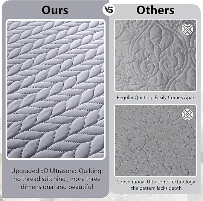 IR Imperial Rooms California King Quilt Bedding Set Size (118"x106") + 2 Pillow Shams (20" x 36"+ 2") - 3 Pcs All Season Reversible Microfiber Coverlet Embossed Quilt Bedspread (Silver)