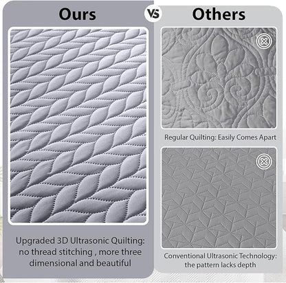 IR Imperial Rooms California King Quilt Bedding Set Size (118"x106") + 2 Pillow Shams (20" x 36"+ 2") - 3 Pcs All Season Reversible Microfiber Coverlet Embossed Quilt Bedspread (Silver)