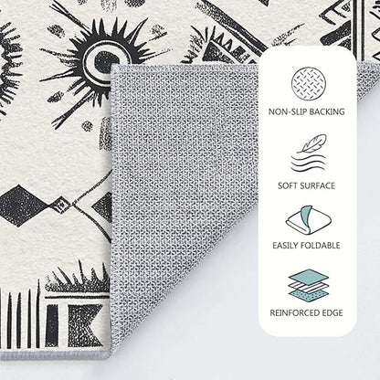 4x6 Western Area Rug Southwestern Tribal Black White Rug Non Slip Low Pile Large Carpet for Home Kitchen Living Room Bedroom Dining Room Office