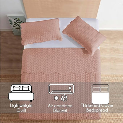 IR Imperial Rooms California King Quilt Bedding Set Size (118"x106") + 2 Pillow Shams (20" x 36"+ 2") - 3 Pcs All Season Reversible Microfiber Coverlet Embossed Quilt Bedspread (Peach/Baby Pink)